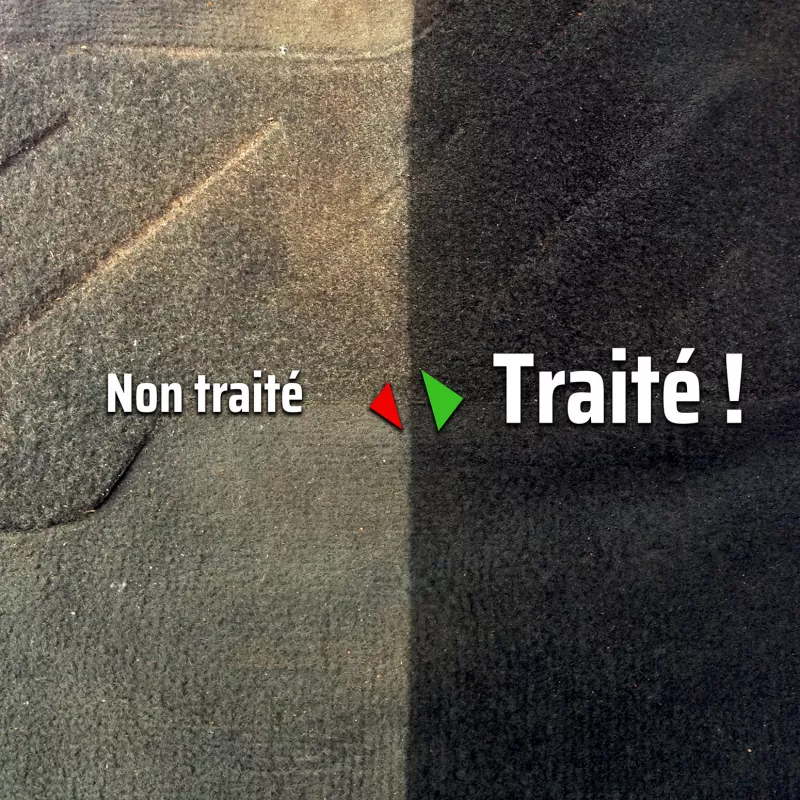image avant après utilisation teinture moquette et tapis noir carpolish