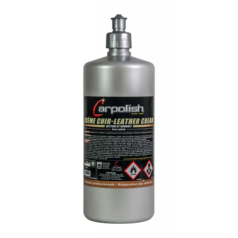 flacon 1 litre entretien cuir automobile creme nettoyant et nourrissante et finition carpolish