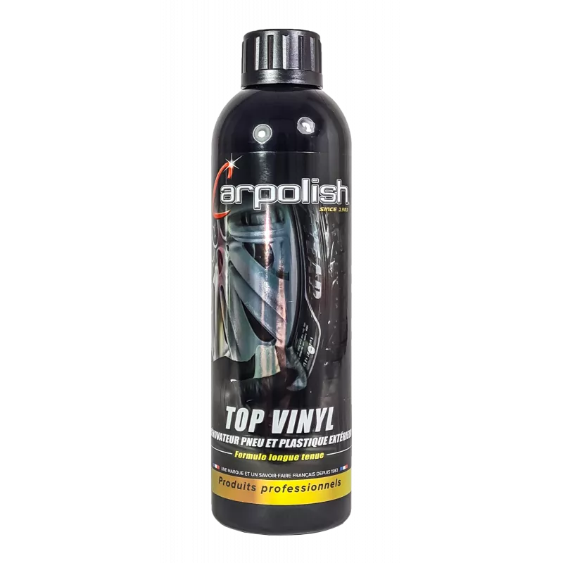bouteille 500 ml de produit renovateur plastiques extérieurs et pneumatique carpolish