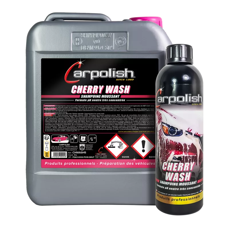 shampoing pour voiture parfum cerise carpolish - Cherry Wash - Bidon 5 Litres et Flacon 500ml